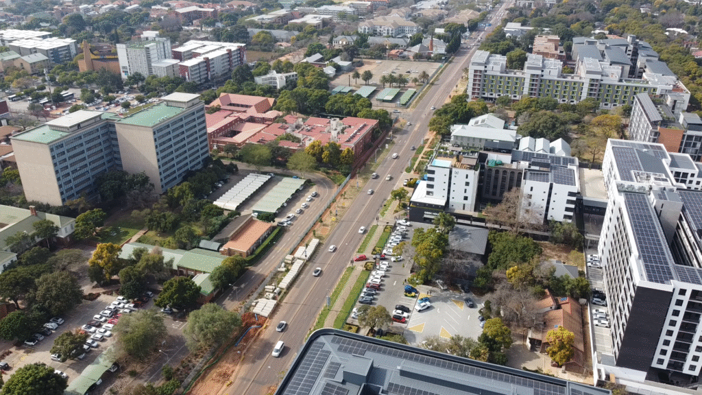 Drone view of buildings in ward