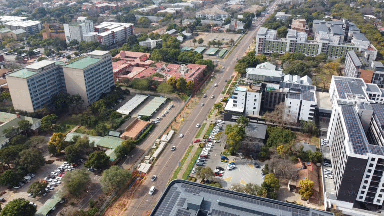 Drone view of buildings in ward